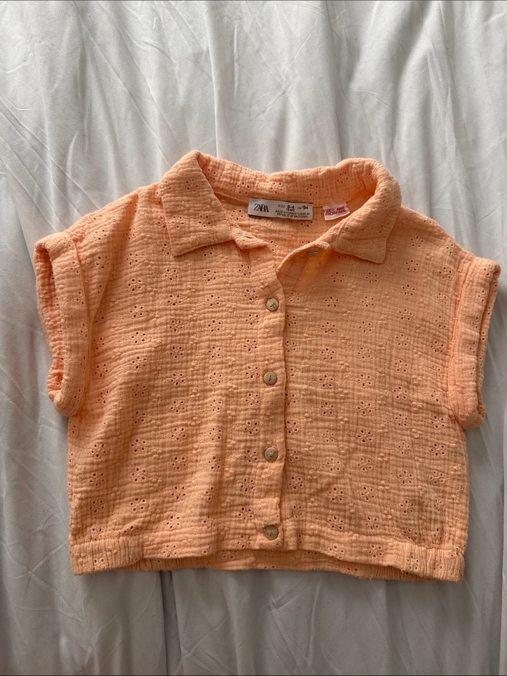 Zara Kids Peach Eyelet Button-Down Shirt
